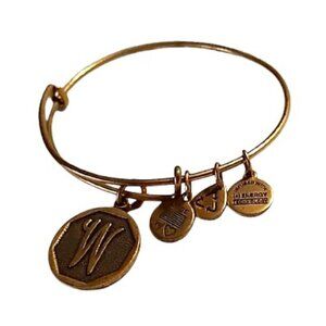 Alex and Ani Initial 'W' Charm Bangle Bracelet Rafaelian Gold Finish Expandable
